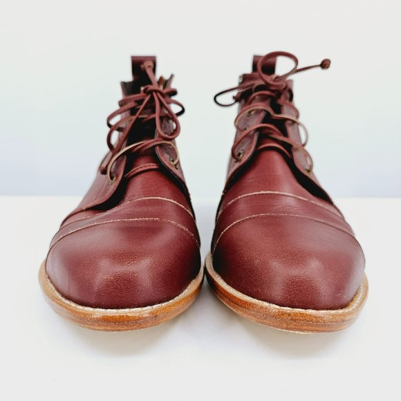 ELF Passage Lace Up Ankle Boots 9.5 Vintage Brown Leather Handmade Quality New - Picture 4 of 12